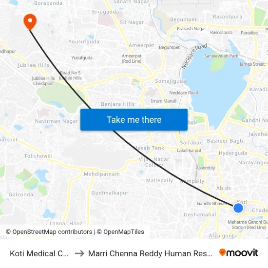 Koti Medical College Twd Cbs to Marri Chenna Reddy Human Resources Development Institute map