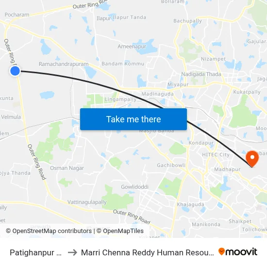 Patighanpur Twd Isnapur to Marri Chenna Reddy Human Resources Development Institute map