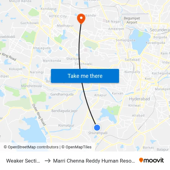 Weaker Section Twd Uppal to Marri Chenna Reddy Human Resources Development Institute map