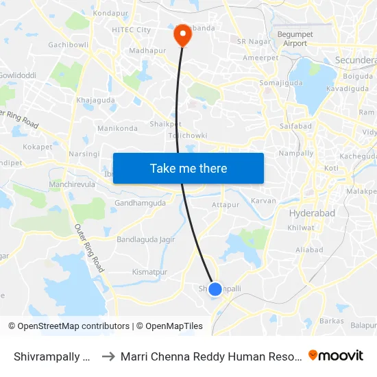 Shivrampally Twd Aramghar to Marri Chenna Reddy Human Resources Development Institute map