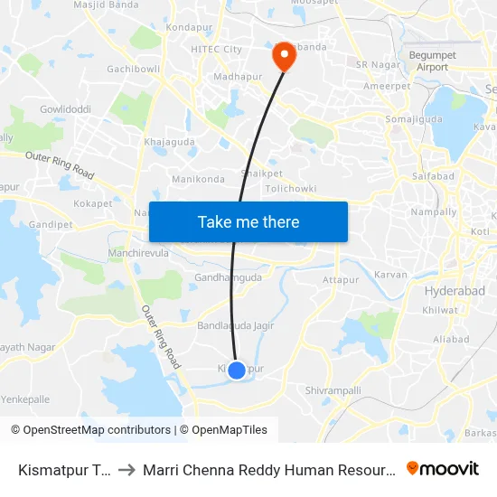 Kismatpur Twd Budvel to Marri Chenna Reddy Human Resources Development Institute map