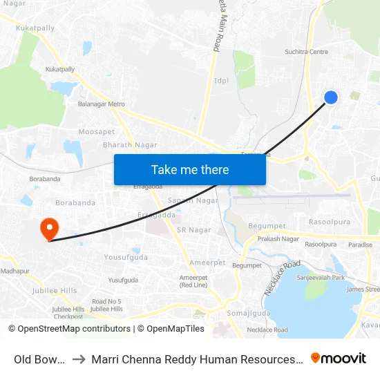 Old Bowenpally to Marri Chenna Reddy Human Resources Development Institute map