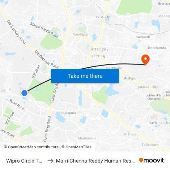 Wipro Circle Twd Gar Kokapet to Marri Chenna Reddy Human Resources Development Institute map