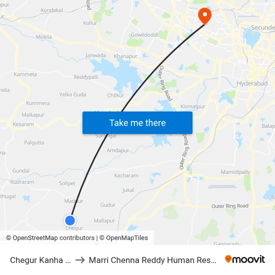 Chegur Kanha Shanti Vanam to Marri Chenna Reddy Human Resources Development Institute map