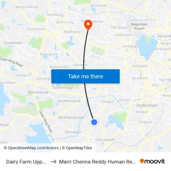 Dairy Farm Upperpally Twd Uppal to Marri Chenna Reddy Human Resources Development Institute map