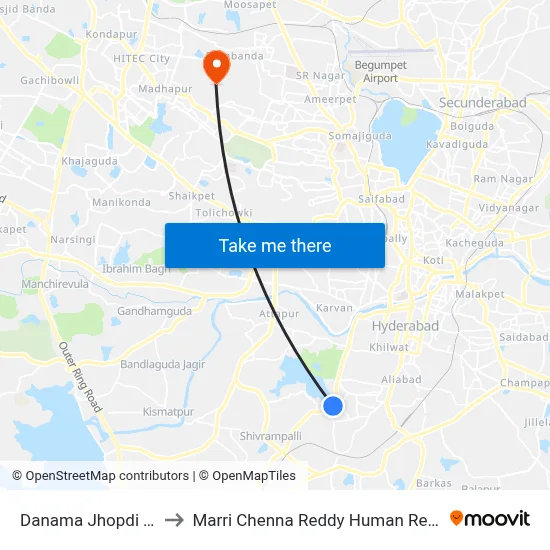 Danama Jhopdi Twd Bahadurpura to Marri Chenna Reddy Human Resources Development Institute map