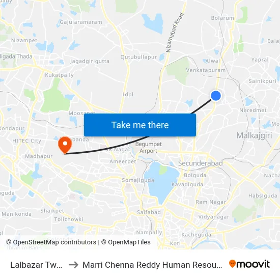 Lalbazar Twd Hakimpet to Marri Chenna Reddy Human Resources Development Institute map