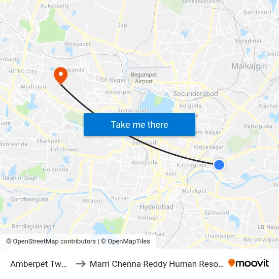 Amberpet Twd Dilshuknagar to Marri Chenna Reddy Human Resources Development Institute map