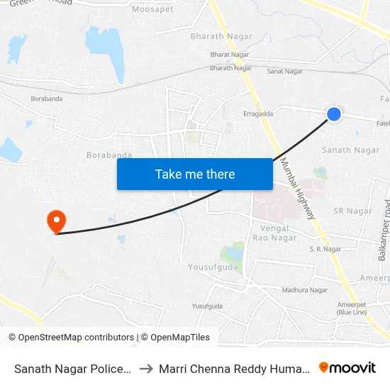 Sanath Nagar Police Station Twd Secunderabad to Marri Chenna Reddy Human Resources Development Institute map