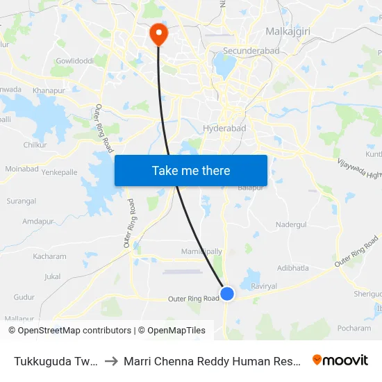 Tukkuguda Twd Kalwakurthy to Marri Chenna Reddy Human Resources Development Institute map