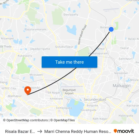 Risala Bazar Eagle Twd JBS to Marri Chenna Reddy Human Resources Development Institute map