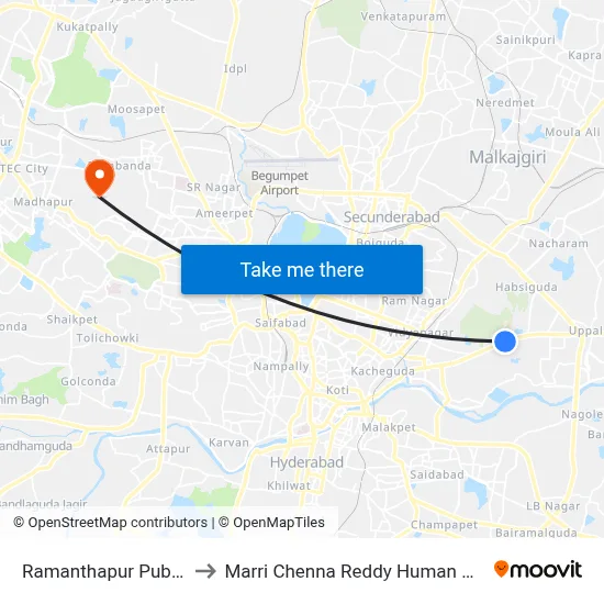 Ramanthapur  Public School Twd Uppal to Marri Chenna Reddy Human Resources Development Institute map