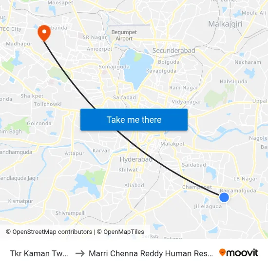 Tkr Kaman Twd Mehdipatnam to Marri Chenna Reddy Human Resources Development Institute map