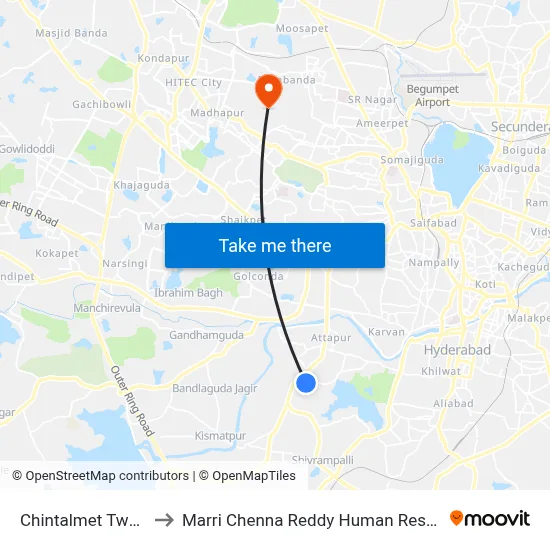Chintalmet Twd Mehdipatnam to Marri Chenna Reddy Human Resources Development Institute map