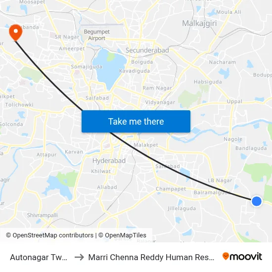 Autonagar Twd Dilshuknagar to Marri Chenna Reddy Human Resources Development Institute map
