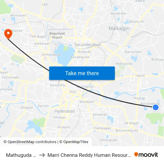Mathuguda Twd Depot to Marri Chenna Reddy Human Resources Development Institute map