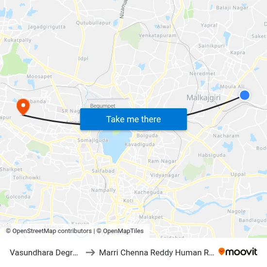 Vasundhara Degree College Twd Mgbs to Marri Chenna Reddy Human Resources Development Institute map