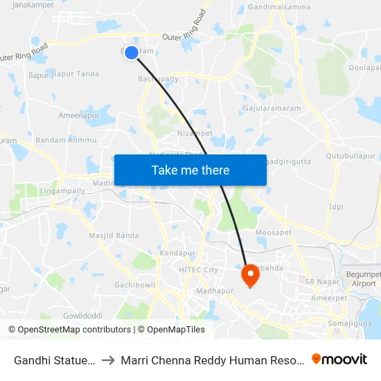 Gandhi Statue Twd Miyapur to Marri Chenna Reddy Human Resources Development Institute map
