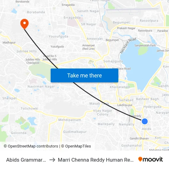 Abids Grammar School Twd Koti to Marri Chenna Reddy Human Resources Development Institute map