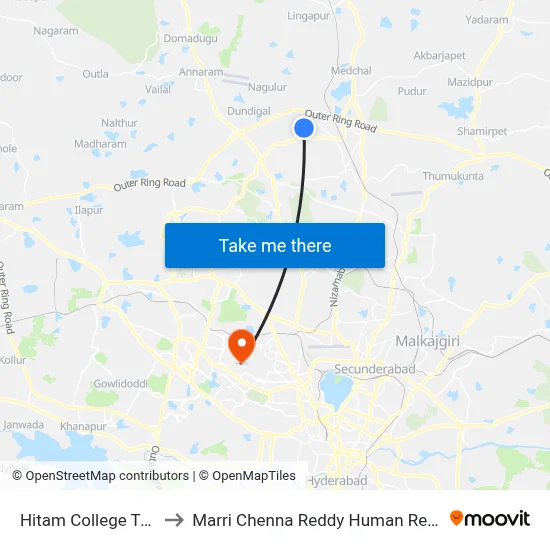 Hitam College Twd Secunderabad to Marri Chenna Reddy Human Resources Development Institute map