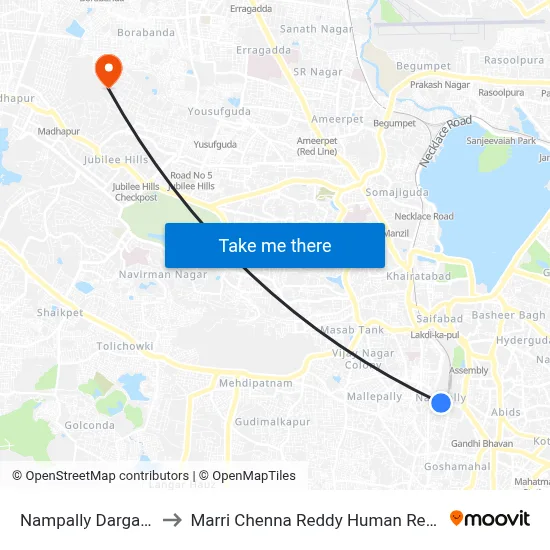 Nampally Dargah Twd Mangalhat to Marri Chenna Reddy Human Resources Development Institute map