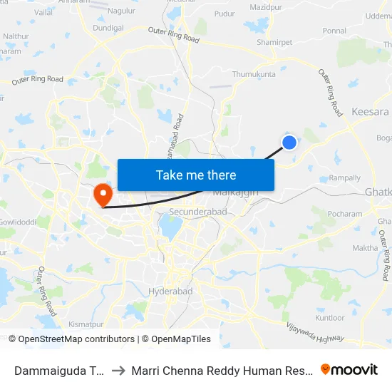 Dammaiguda Twd Balaji Nagar to Marri Chenna Reddy Human Resources Development Institute map