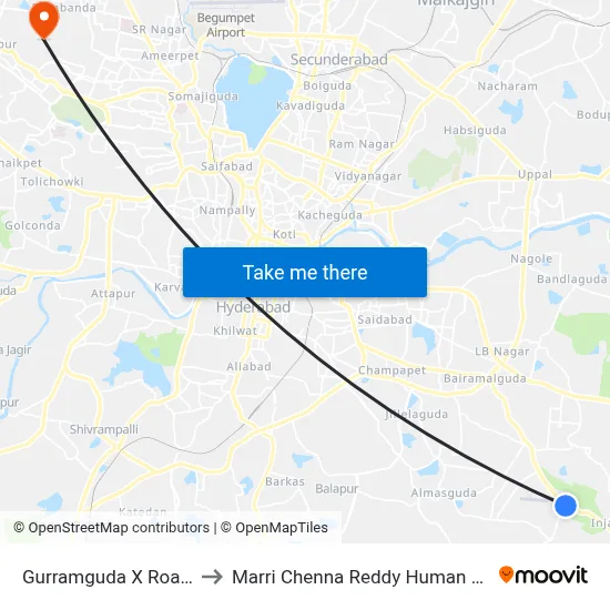 Gurramguda X Road Twd Ibrahimpatnam to Marri Chenna Reddy Human Resources Development Institute map
