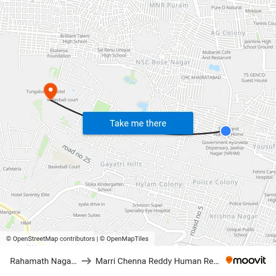 Rahamath Nagar Twd Borabanda to Marri Chenna Reddy Human Resources Development Institute map