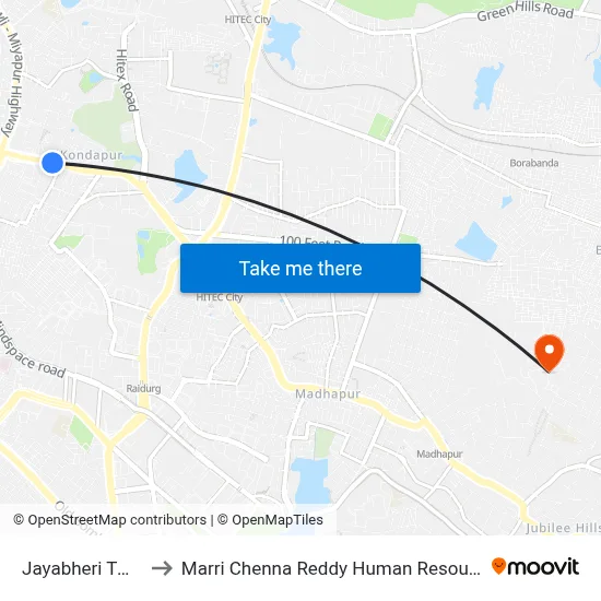 Jayabheri Twd Kondapur to Marri Chenna Reddy Human Resources Development Institute map