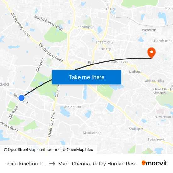 Icici Junction Twd Gar Kokapet to Marri Chenna Reddy Human Resources Development Institute map