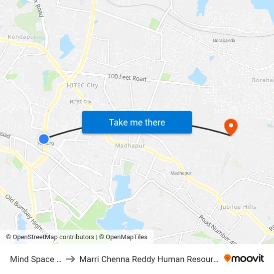 Mind Space Twd JNTU to Marri Chenna Reddy Human Resources Development Institute map