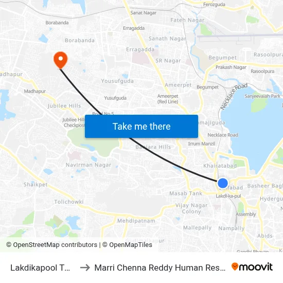 Lakdikapool Twd Dilsukhnagar to Marri Chenna Reddy Human Resources Development Institute map