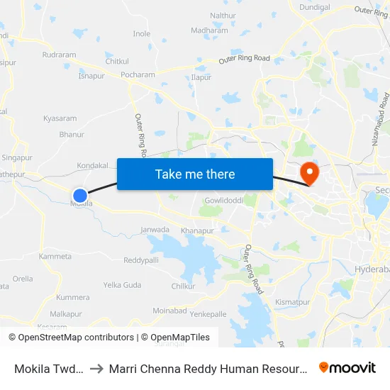 Mokila Twd Gandipet to Marri Chenna Reddy Human Resources Development Institute map