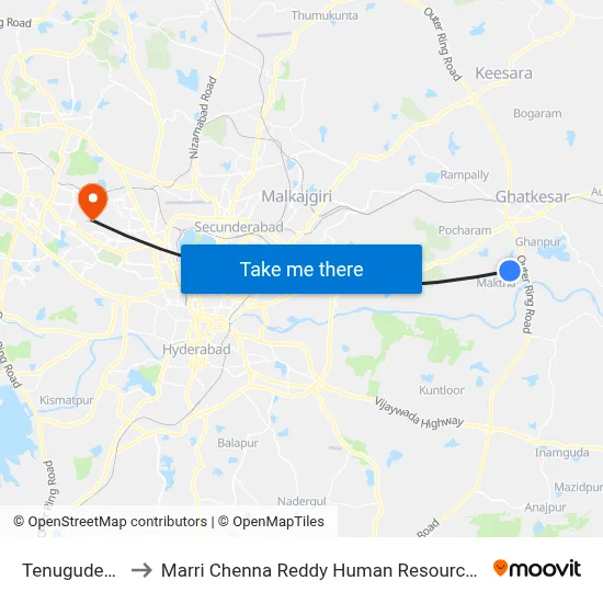 Tenugudem Village to Marri Chenna Reddy Human Resources Development Institute map