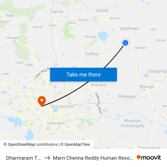 Dharmaram Twd Turkapally to Marri Chenna Reddy Human Resources Development Institute map