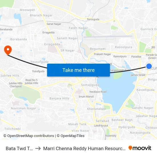 Bata Twd Tank Bund to Marri Chenna Reddy Human Resources Development Institute map