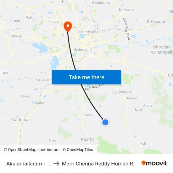 Akulamailaram Twd Ibrahimpatnam to Marri Chenna Reddy Human Resources Development Institute map