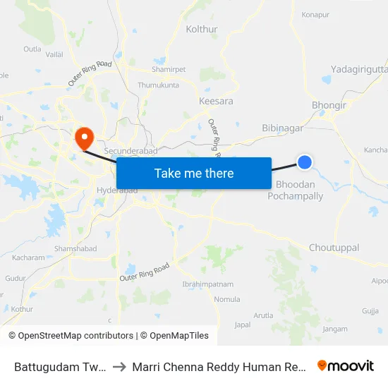 Battugudam Twd Secunderabad to Marri Chenna Reddy Human Resources Development Institute map