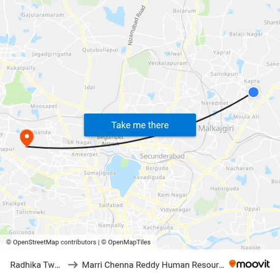 Radhika Twd Neredmet to Marri Chenna Reddy Human Resources Development Institute map
