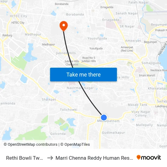 Rethi Bowli Twd Mehdipatnam to Marri Chenna Reddy Human Resources Development Institute map