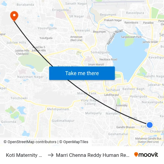 Koti Maternity Hospital Twd Cbs to Marri Chenna Reddy Human Resources Development Institute map