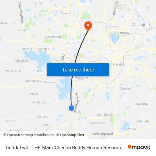 Doddi Twd Chevella to Marri Chenna Reddy Human Resources Development Institute map