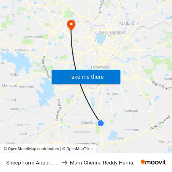 Sheep Farm Airport Road Twd Chandrayangutta to Marri Chenna Reddy Human Resources Development Institute map
