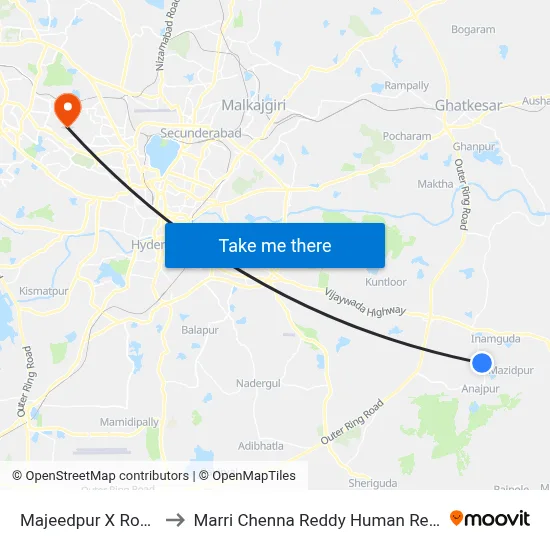 Majeedpur X Road Twd Majeedpur to Marri Chenna Reddy Human Resources Development Institute map