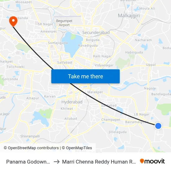 Panama Godown Twd Dilshukanagar to Marri Chenna Reddy Human Resources Development Institute map