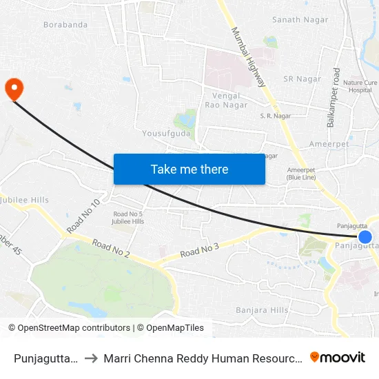 Punjagutta Twd Koti to Marri Chenna Reddy Human Resources Development Institute map