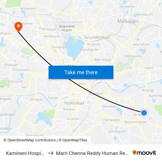 Kamineni Hospital Twd LB Nagar to Marri Chenna Reddy Human Resources Development Institute map