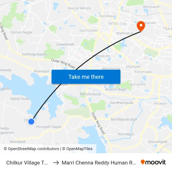 Chilkur Village Twd Himayath Nagar to Marri Chenna Reddy Human Resources Development Institute map