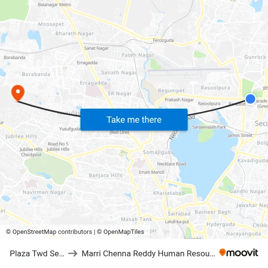 Plaza Twd Secunderabad to Marri Chenna Reddy Human Resources Development Institute map
