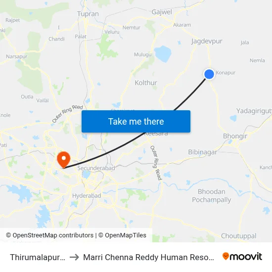 Thirumalapur Twd Gajwel to Marri Chenna Reddy Human Resources Development Institute map